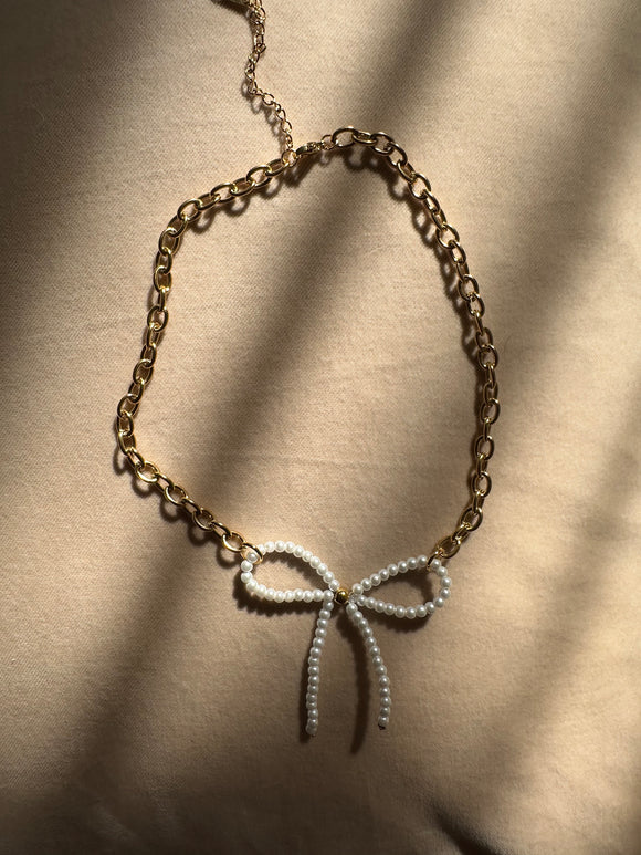 Pearl Bow Charm Necklace