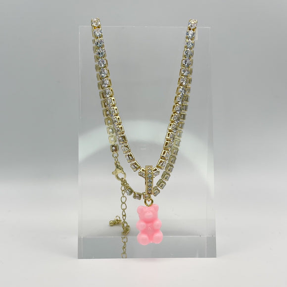 Teddy Bear Necklace - Candy Pink