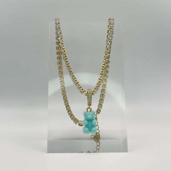 Teddy Bear Necklace - Turquoise Blue