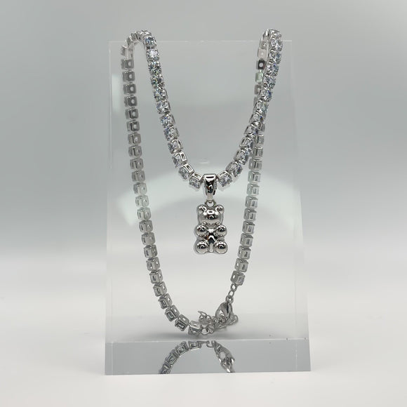 Teddy Bear Necklace - Silver