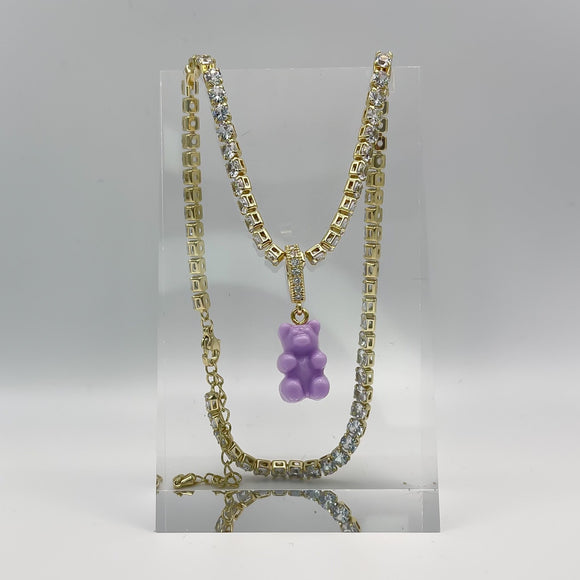 Teddy Bear Necklace - Mauve Purple